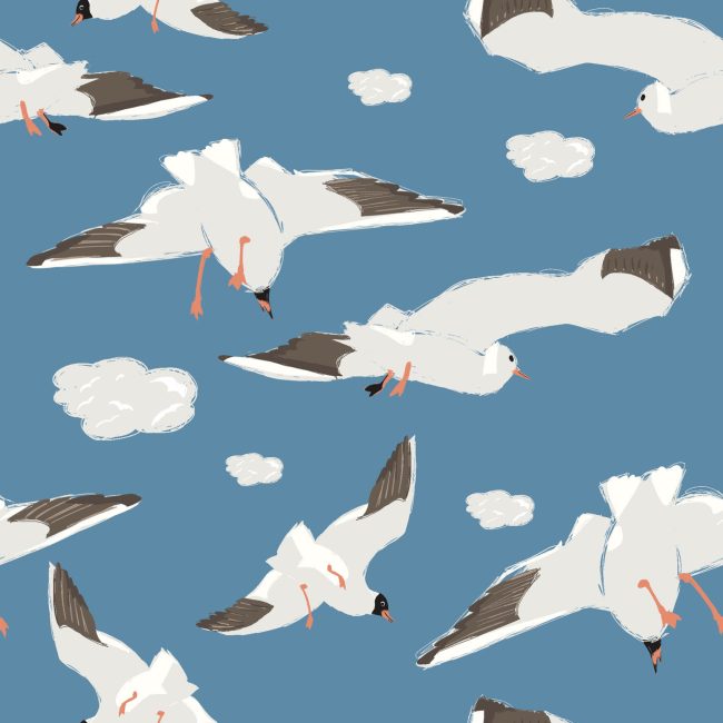 motif mouettes et goelands sur fond bleu par