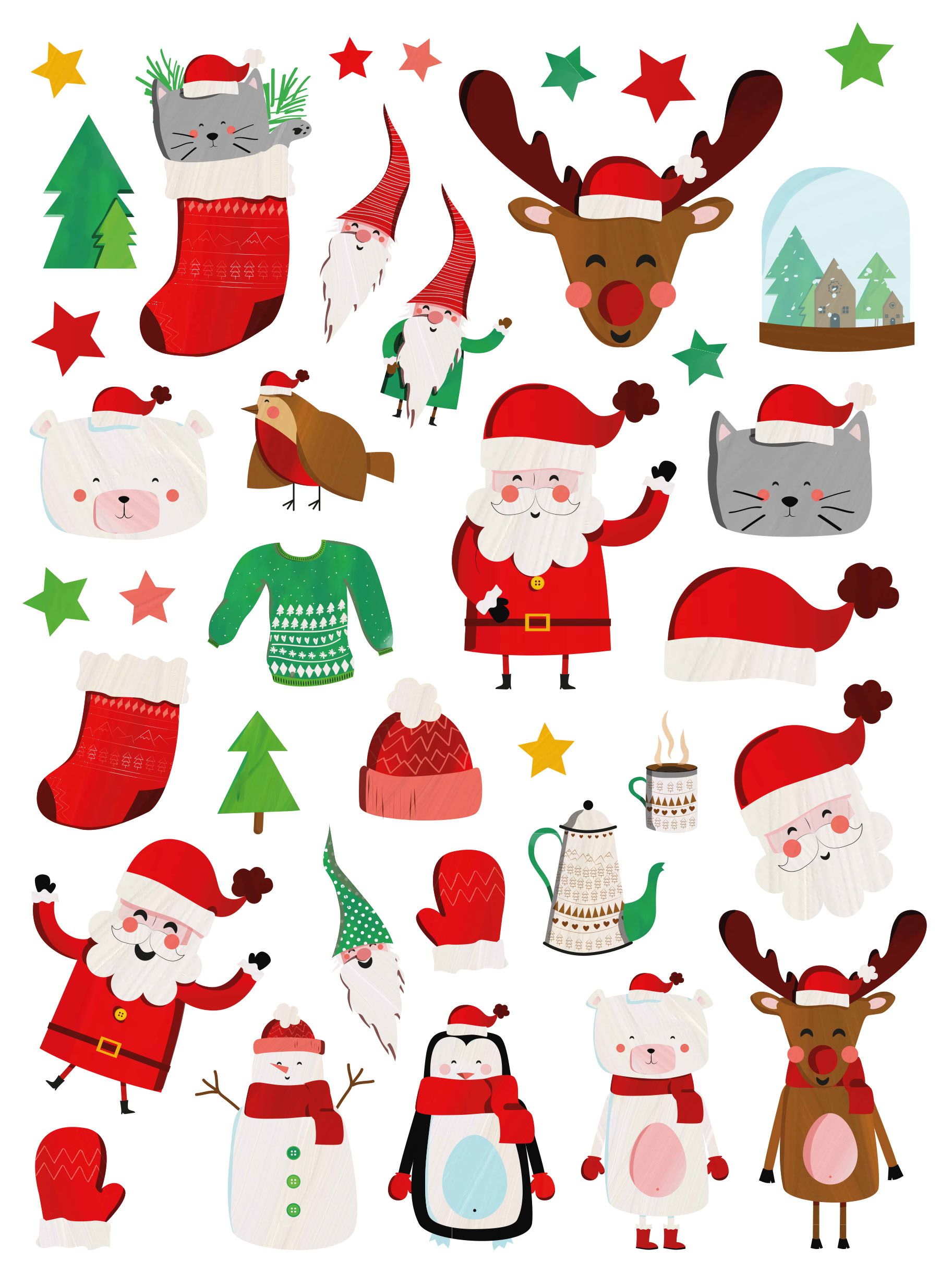 Planche de stickers gommettes pour les enfants sur le thème de Noël traditionnel