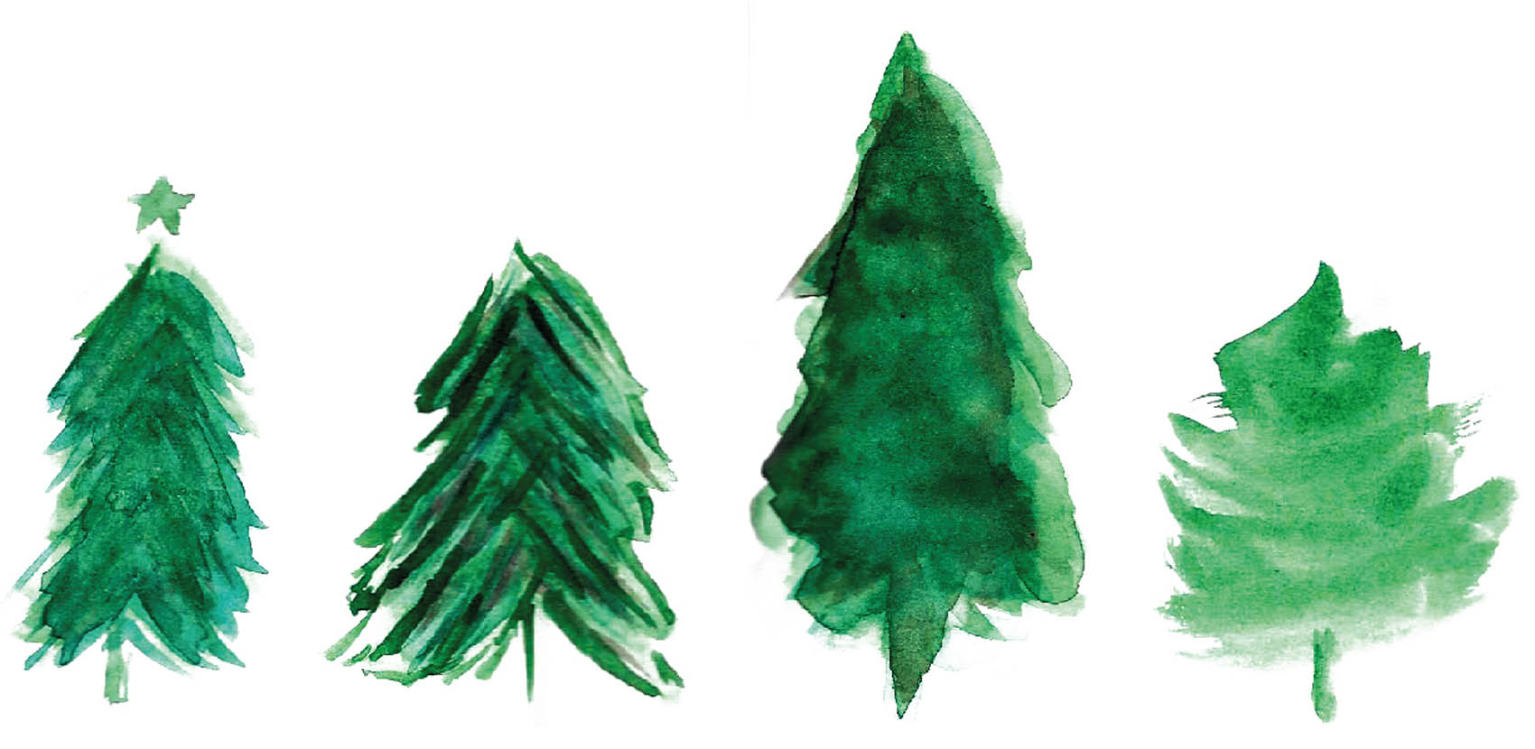 Sapins verts en aquarelle pour stickers de Noël