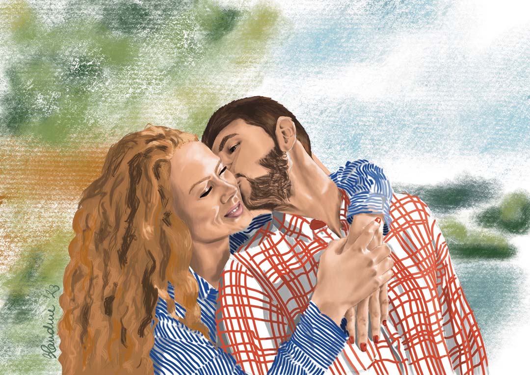 Portrait personnalisé couple sur mesure par illustratrice freelance